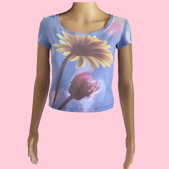 Roberto Cavalli Sky Blue Pastel Floral Crop Top 4 S